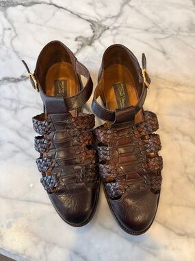 Vintage Sesto Meucci Brown Woven Leather Fisherman Sandals 7